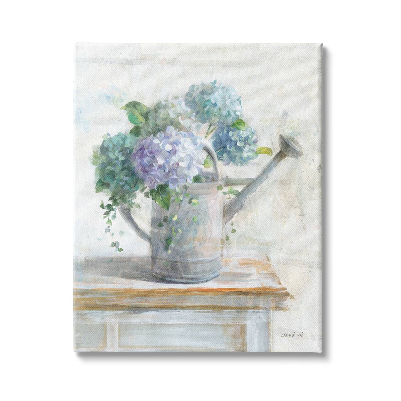Stupell Industries Blue Hydrangeas in Watering Can Soft Floral Painting Canvas Wall Art